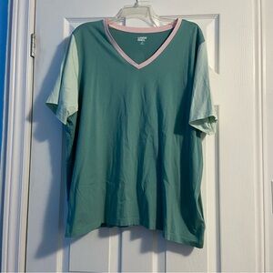 Lands' End Women’s Green & Pink V-Neck Short Sleeve T-Shirt Size 2X Relaxed Fit